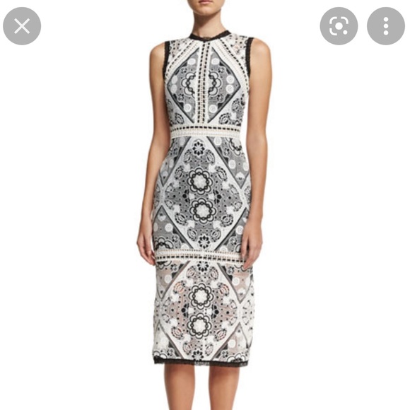 Alexis Keena Lace Overlay Midi Dress in Black and White. Size 0. - Picture 3 of 9